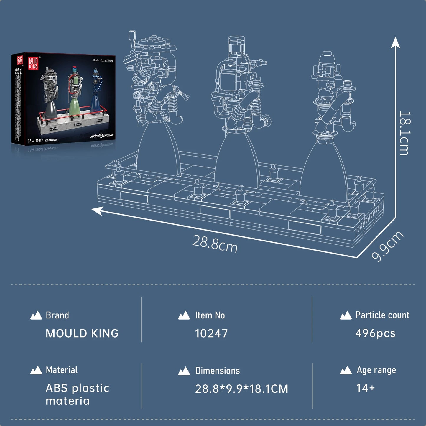 Mould King 10247 Raptor Rocket Engine Building Blocks Mechanical Science and Education Model Kids STEM Toy Adults Creative Gift