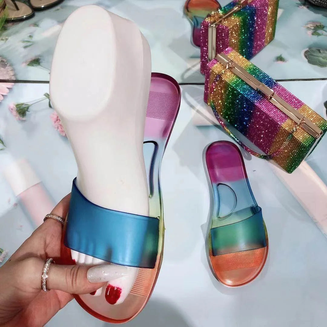 Large Size Women's Sandals  Independent Station WISH Crystal Jelly Slippers Casual Style Polyester Inner Material