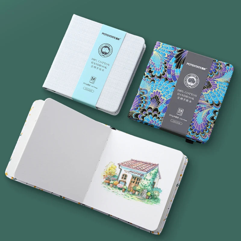 POTENTATE 100% Cotton Square Watercolor Paper Book 12cmx12cm(4.7x4.7Inch )24 Sheets 300g (140lb) Art  Drawing Paper Sketchbook