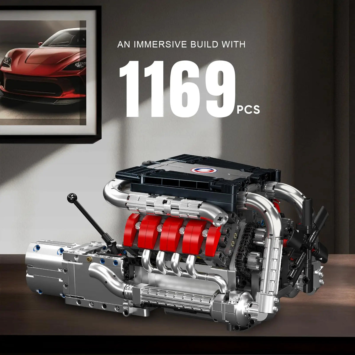 Mould King 10203 1169Pcs Supercar V8 Engine Building Kit Model MOC Engeering Engine Kids STEM Build Blocks Toys for Adults Gifts