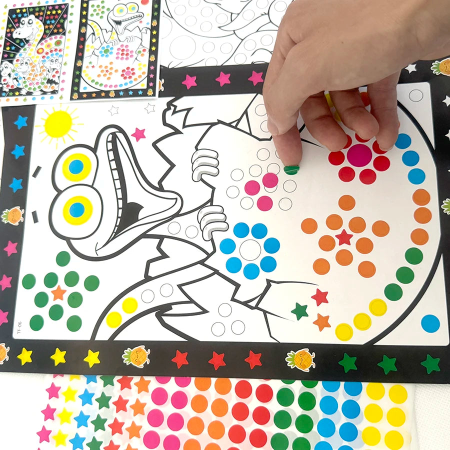 10 Sheets/Lot Funny Puzzle Dot Stickers For Kids Cute Cartoon Animal Drawing Mosaic Sticker Children Early Educational Patience