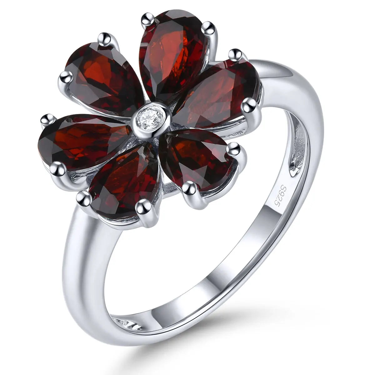 Natural Red Garnet Solid Sterling Silver Rings 2.8 Carats Genuine Gemstone Romantic Flower Design S925 Fine Jewelrys Gifts