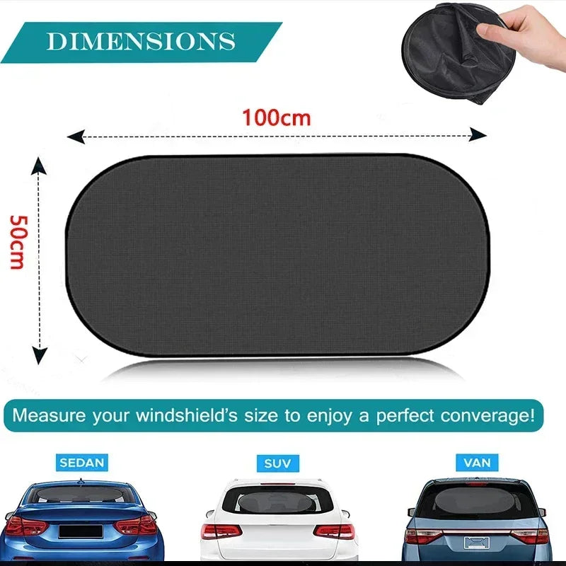 100x50cm UV Protection Folding Car Rear Window Sunshade - Universal Mesh Visor with Suction Cups, Summer Essential