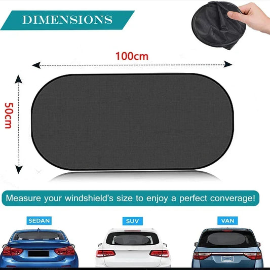 100x50cm UV Protection Folding Car Rear Window Sunshade - Universal Mesh Visor with Suction Cups, Summer Essential