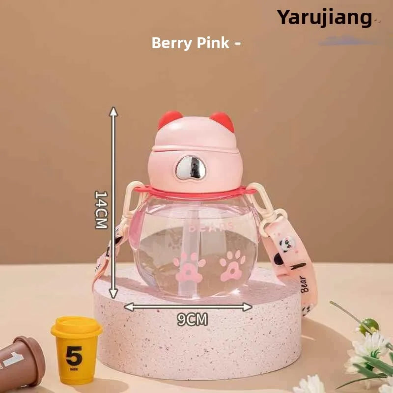 Children's Plastic Straw Cup Portable Sling Cup Boys Girls Elementary School Summer Water Bottle Cute Small Cute Stool Cup