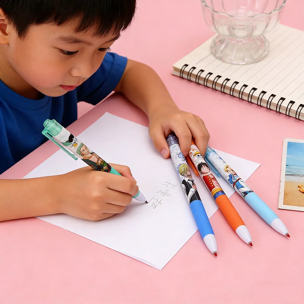 Anime One Piece 4/8/12Pcs Black Ink Pen Set Cartoon Luffy Zoro 0.5mm Press Gel Signature Kawaii Student Stationery Children Gift