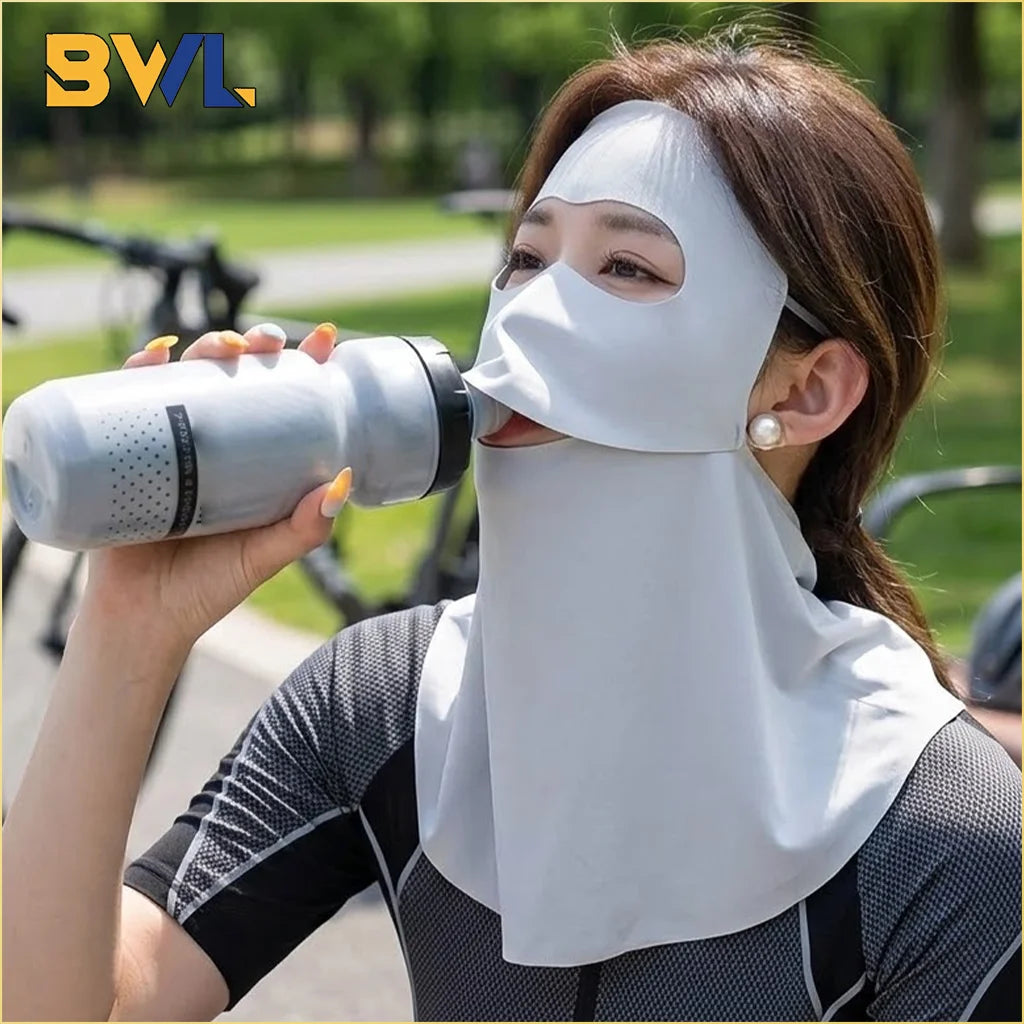 Summer UV Protection Mask Ice Silk Women Cooling Breathable Face Gaiter Sun Dustproof Eye Cover for Outdoor Sports Travel