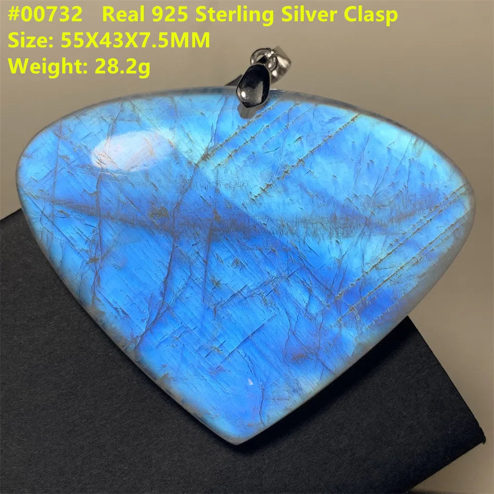 Natural Colorful Moonstone Pendants Necklaces Unusual Women Big Orange Blue Light Rainbow Moon Stones Bead Gemstone Jewelry S925