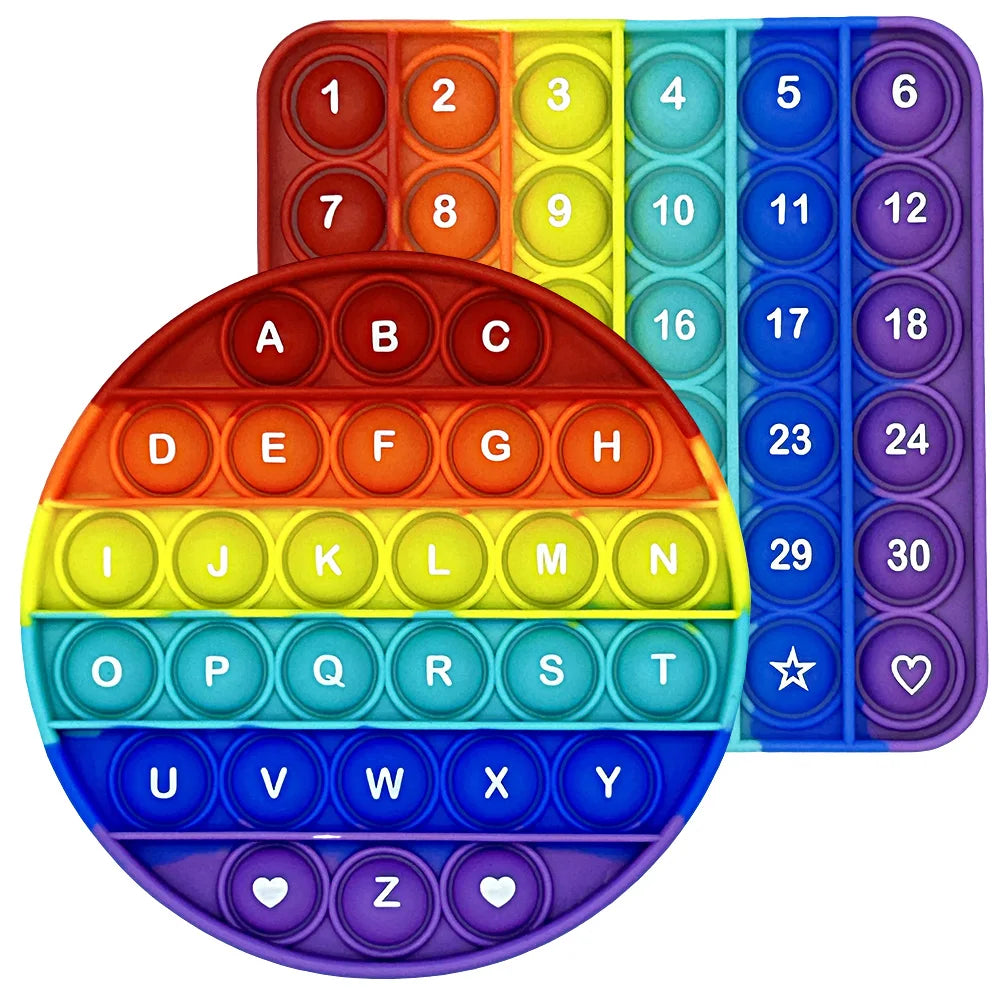 2pcs/pack Numbers Letters Alphabet Math Learning Fidget Toys Silicone Rainbow Square Circle Educational Toys for Kids
