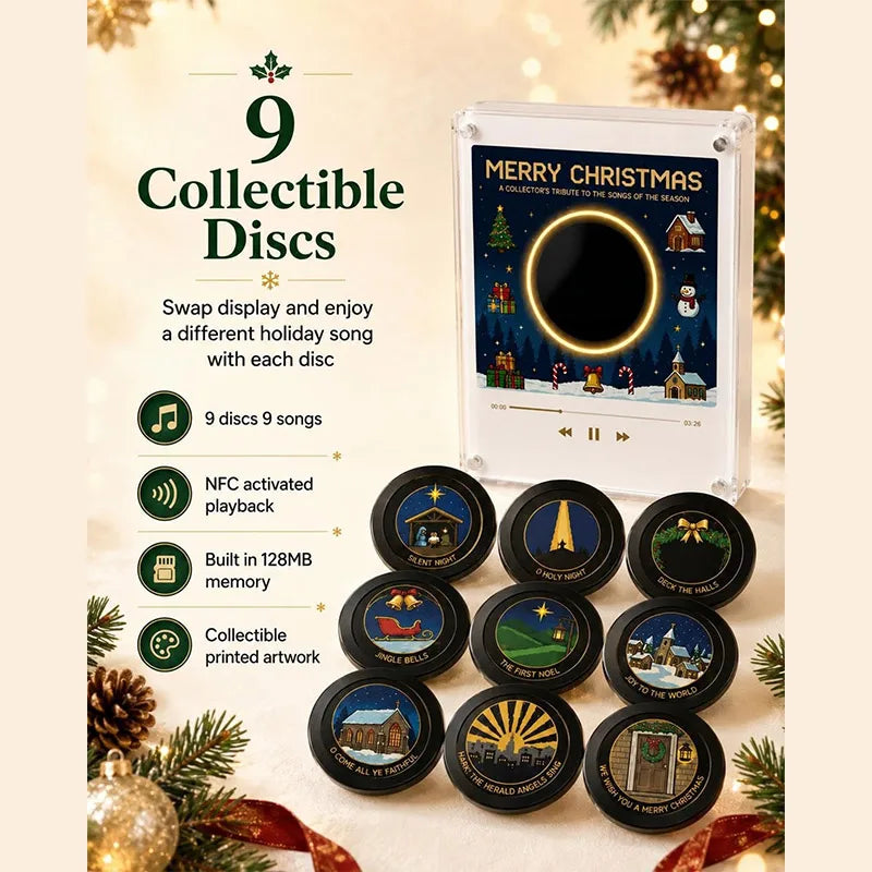 Christmas Vinyl Player Fridge Record Magnet NFC Magnetic Music Box Set Mini Jingle Magnets Refrigerator Retro 9 Discs Playback