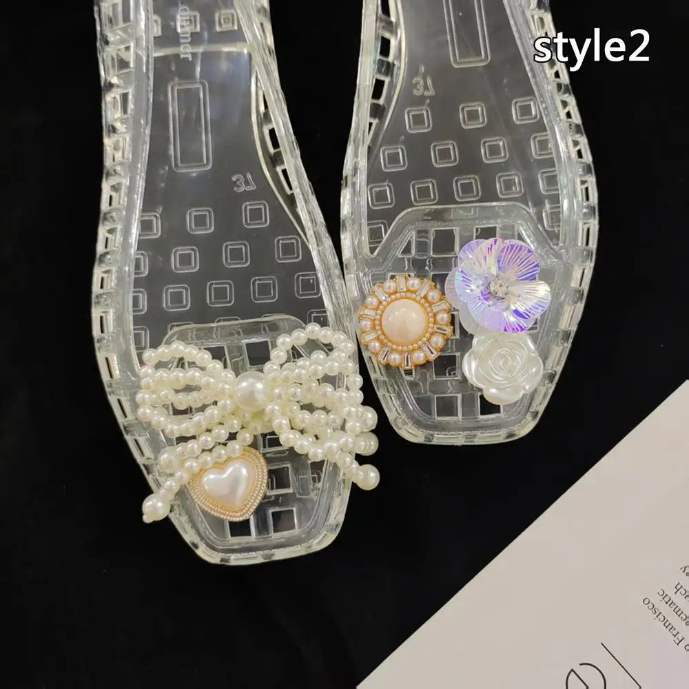 Dopamine Handcrafted Beaded Jelly Shoes Charms Sandals Accessory Decorative Bead Tassel Slippers Buckles Detachable Shoe Flower