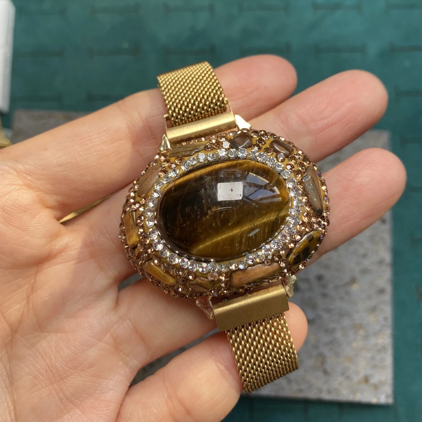 Tiger's Eyes Quartz Stone Stainless Steel Belt Chain Bangles Natural Tourmaline Crystal Bracelet for Gift Women Party Wedding