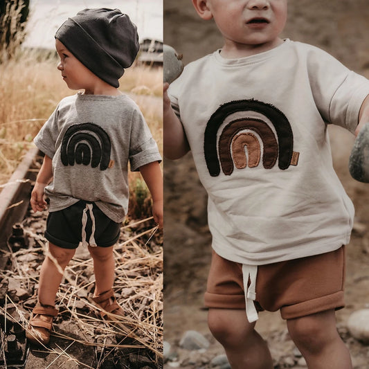Toddler Kid Baby Boys Girls Clothes Summer Top Short Sleeve Cotton T Shirt Loose Infant Rainbow Ice Cream Tee Childrens Outfits