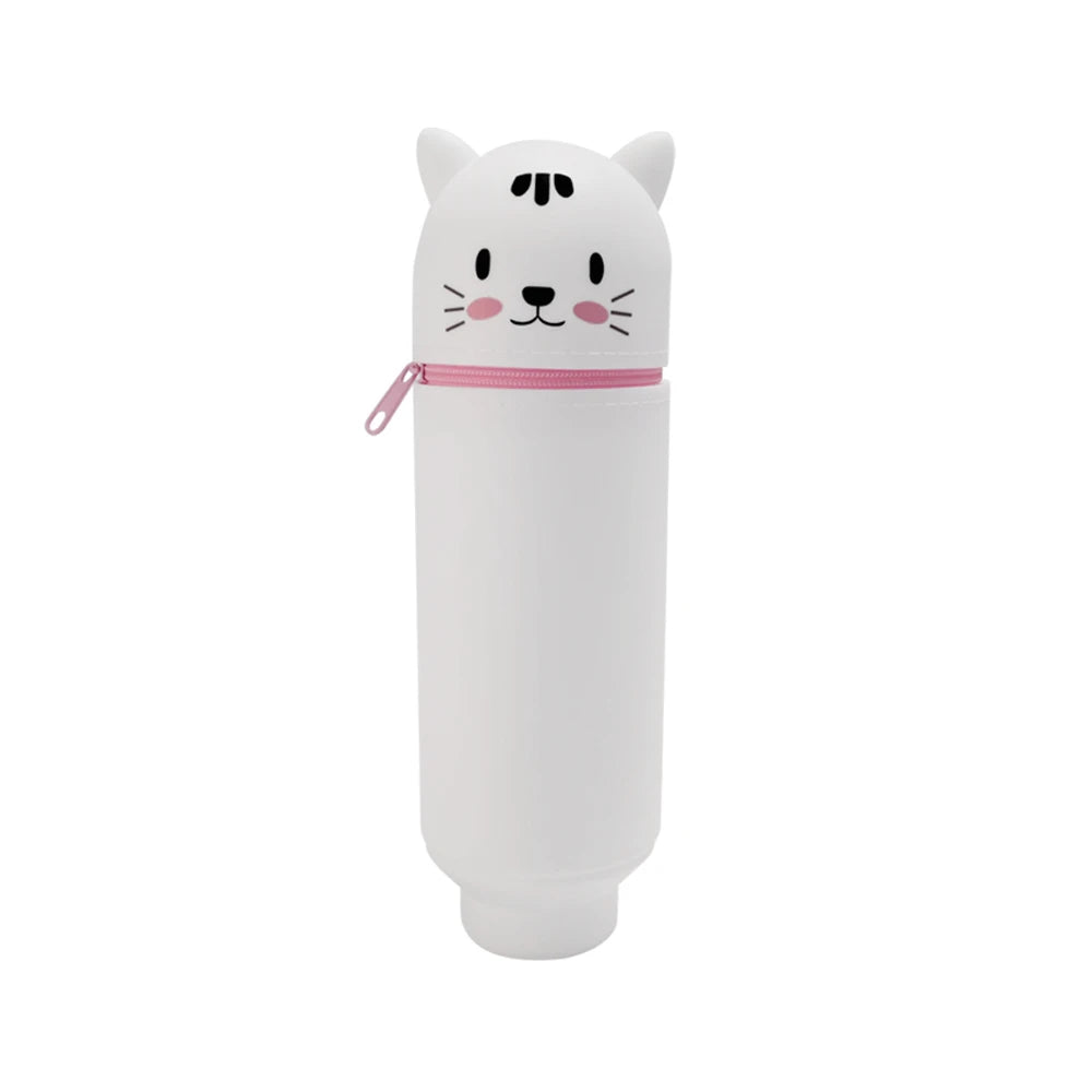 Silicone Cartoon Pencil Case with Zipper, Stand Up Organizer for Kids School Supplies