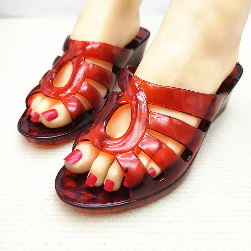 Women's Summer W Heel Jelly Sandals Transparent Comfortable Wear-Resistant Anti-Slip Waterproof Batoom Bathing Slippers...
