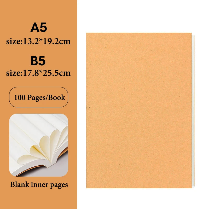 DIY Cover Kraft Paper Notebook A5/B5 Size 100/200 Sheets Blank Journal Draft Book for Students Teachers School Office