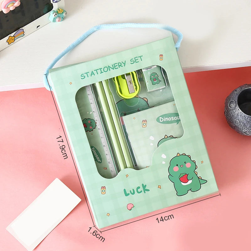 6Pcs Creative Children Stationery Set Cartoon Pencil Sharpener Eraser Note Book Ruler Pencil Kawaii School Supplies Gifts