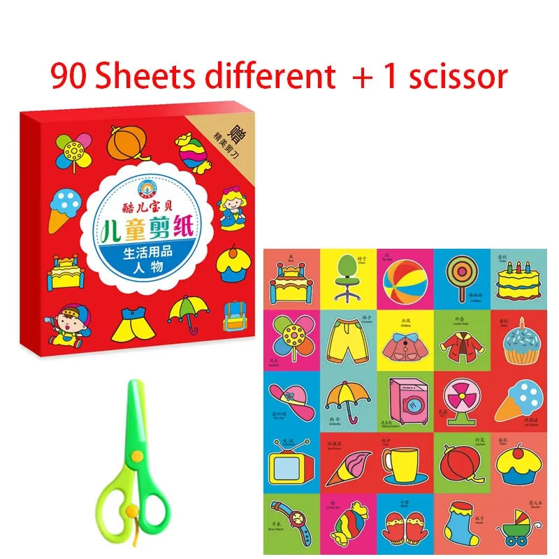 49/91pcs Kids Cartoon Paper Folding Cutting Toy Children Kingergarden Art Craft DIY Learn Scissor Skills Educational Toys