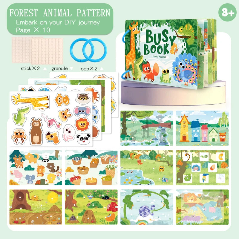 Montessori Quiet Book for Kids - Puzzle Word Recognition Early Education Enlightenment Stickers Toy Book for Children's Learning