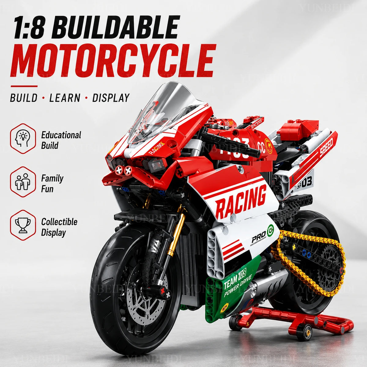 Technology Motorcycle Building Block Set, V4 Super Motorcycle Model Set, Technology Racing, STEM Assembly Toy Gift for Boys and