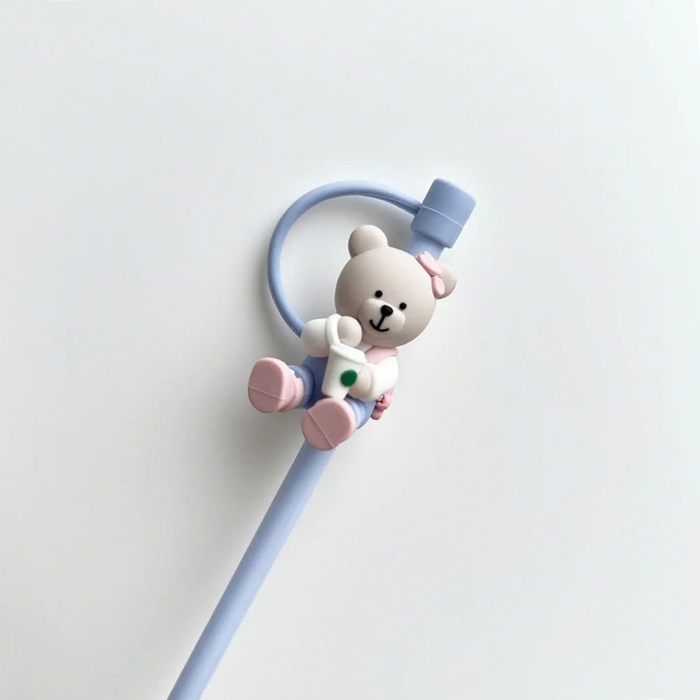1pc Cute Bear Silicone Straw Cover Dust Plug for 7-8mm Straw Cups Tumblers Drink Lid Cap Creative Straw Toppers Cup Accessories