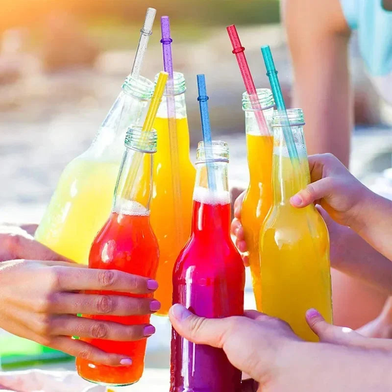 Reusable Clear Plastic Glitter Straws Extra Long Tumbler Straws for Cups with Cleaning Brush Drinking Straws for Tumbler Party
