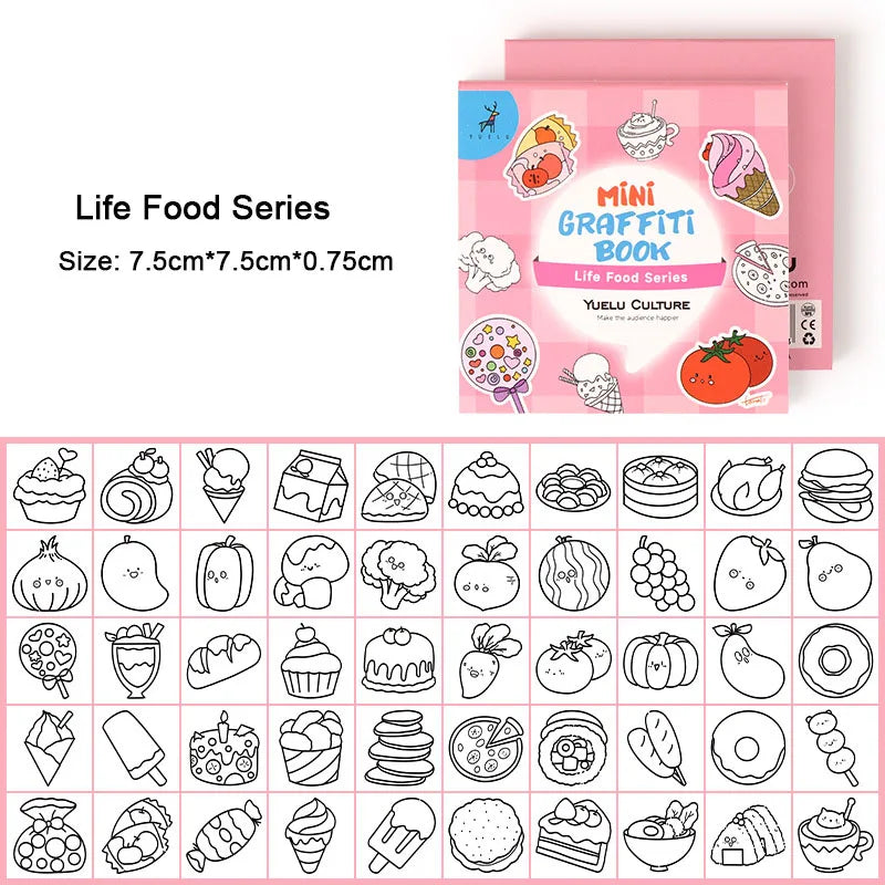 50Sheets/Pcs Mini Graffiti Notebook for Kids Cartoon Ocean Animal Food Party Space Color Filling Books Children Drawing Picture