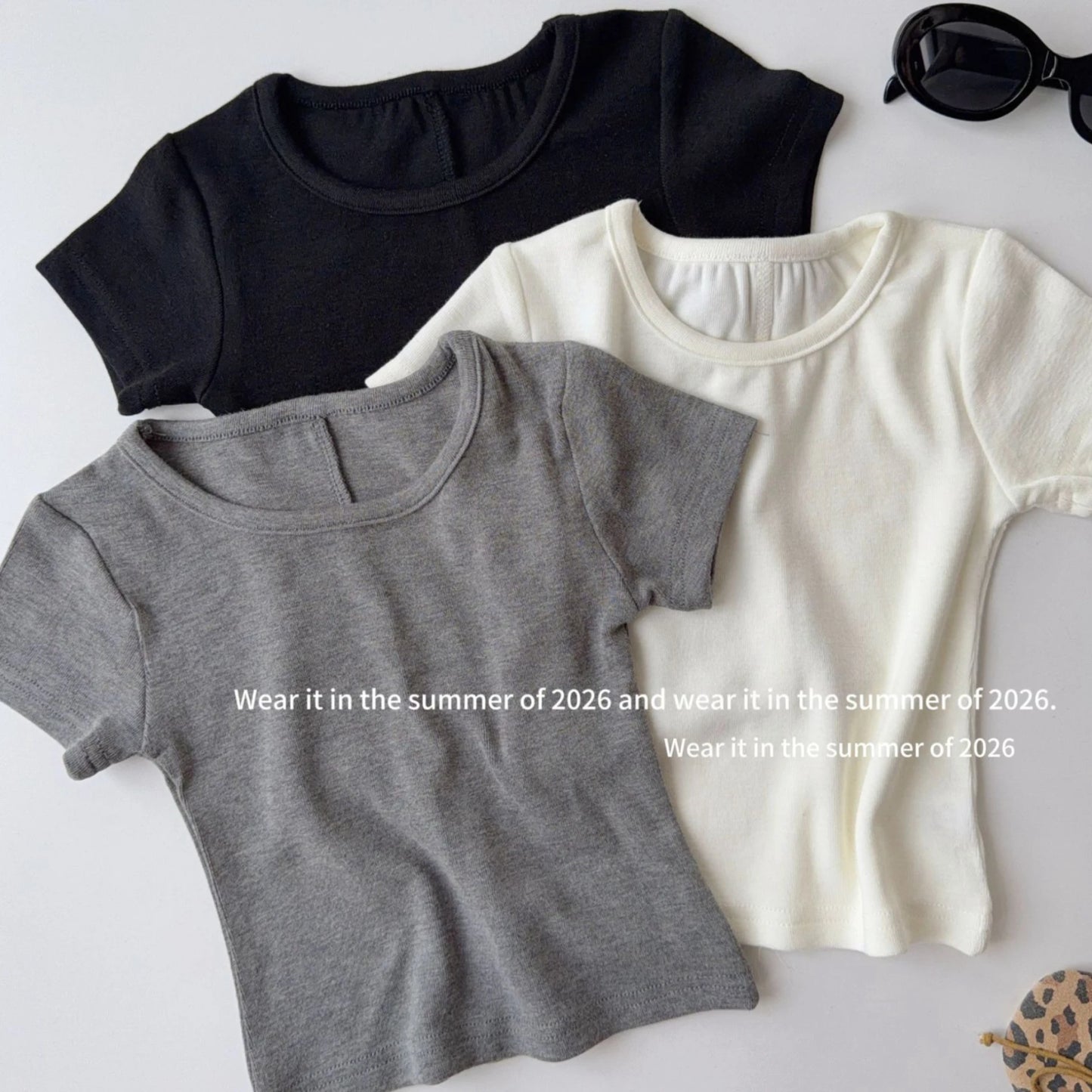 Girls T-shirt 2026 Spring and Summer New Childrens Clothes Korean Girl Baby Solid Color Simple Baby Cotton Short-sleeved T-shirt