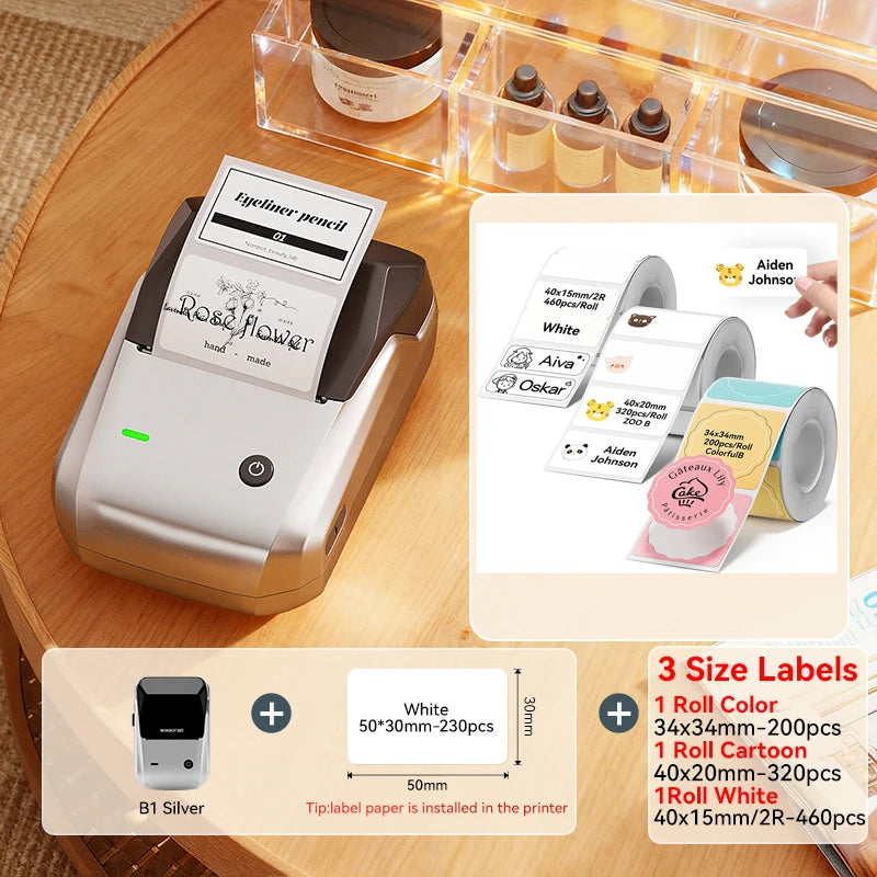 NIIMBOT B1 Portable Thermal Printer With Tapes 2 Inch Adhesive Label Printer Mini Bluetooth Sticker Maker Support Smartphones PC