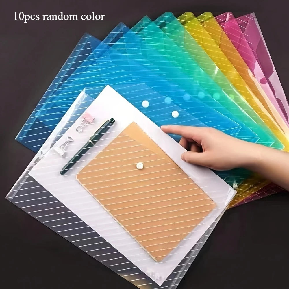 20-Pack A4 Snap Button File Folders in Random Colors, for Exam Paper Storage, School Supplies & Office Document Organization