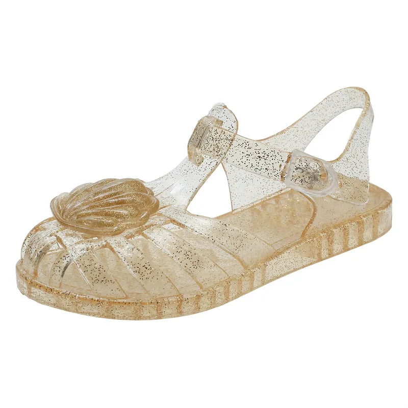 Summer Children Closed-Toe Beach Soft Sole Non-Slip Kids Hollow Casual Shoes Jelly Crystal Girls Casual Roman Princess Sandals