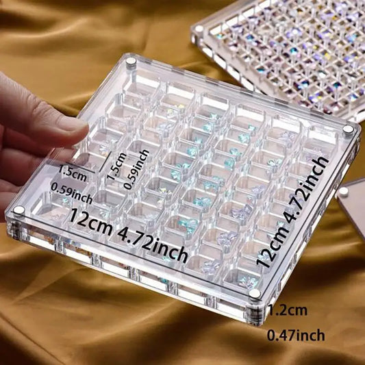 36/64/100 Grids Clear Acrylic Nail Rhinestone Display Organizer Crystal Diamond Stone Storage Box Jewelry Container Decoration