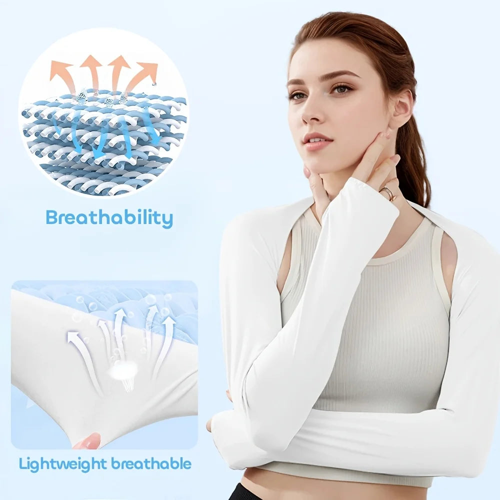 1pc Ice Silk UV Protection Arm Sleeves, Elastic Shawl Cuff Design for Women, Lightweight &Cooling for Outdoor Sports and Driving