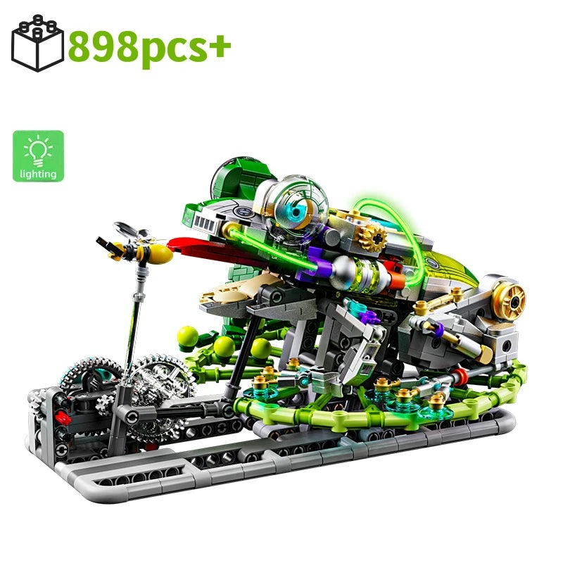Mechanical Frog Building Blocks STEM Toy, Jumping Robot Model Kit with Movable Legs & Gears, 898PCS Educational Gift for Kid