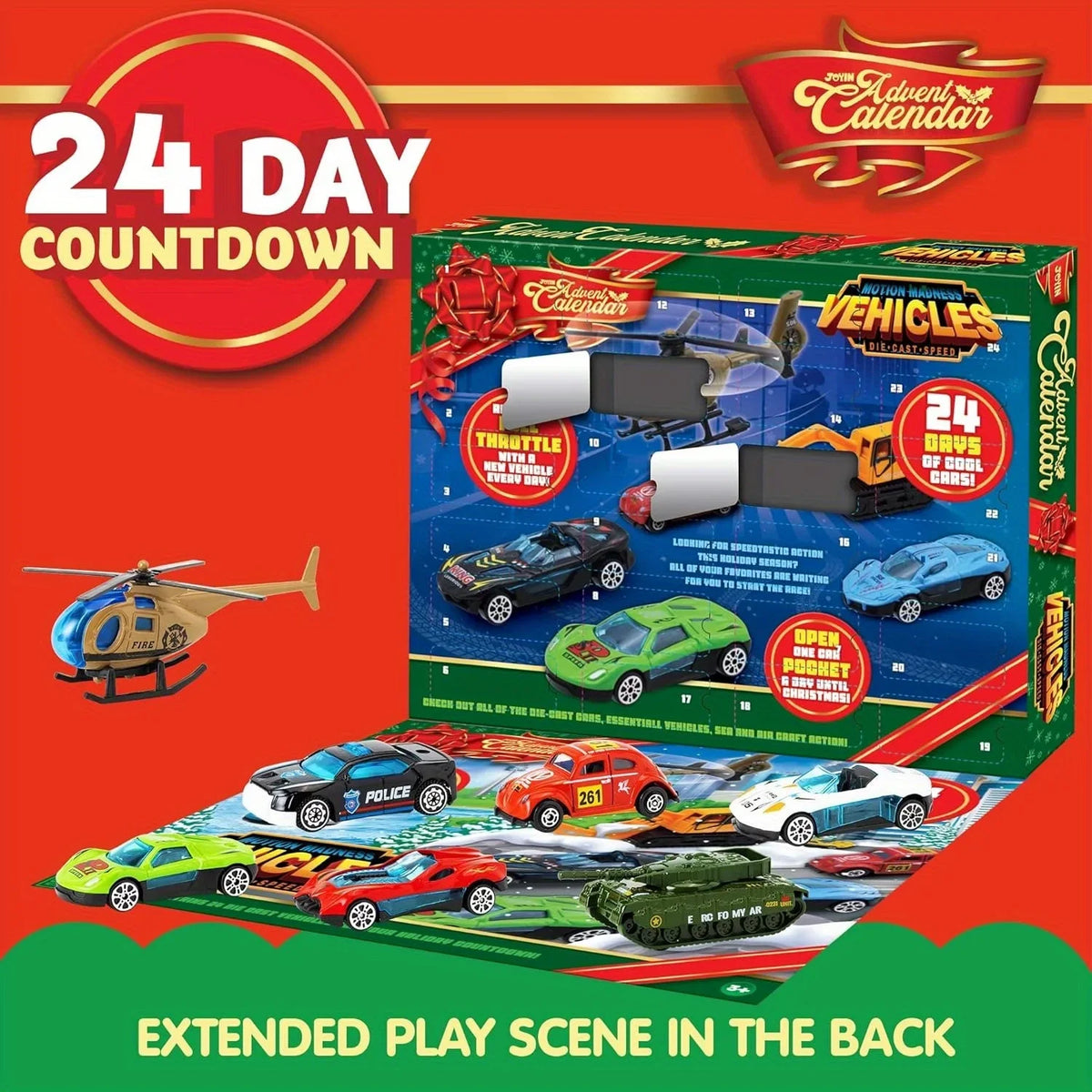 2026 Christmas Vehicles Toys Advent Calendar 24 Days Countdown Calendar Diecast Cars Set Christmas Vehicles Toys for Boys Kids, Classroom Prizes Xmas Gift, Xmas Party Favor Gifts, Advent Calendar Kids