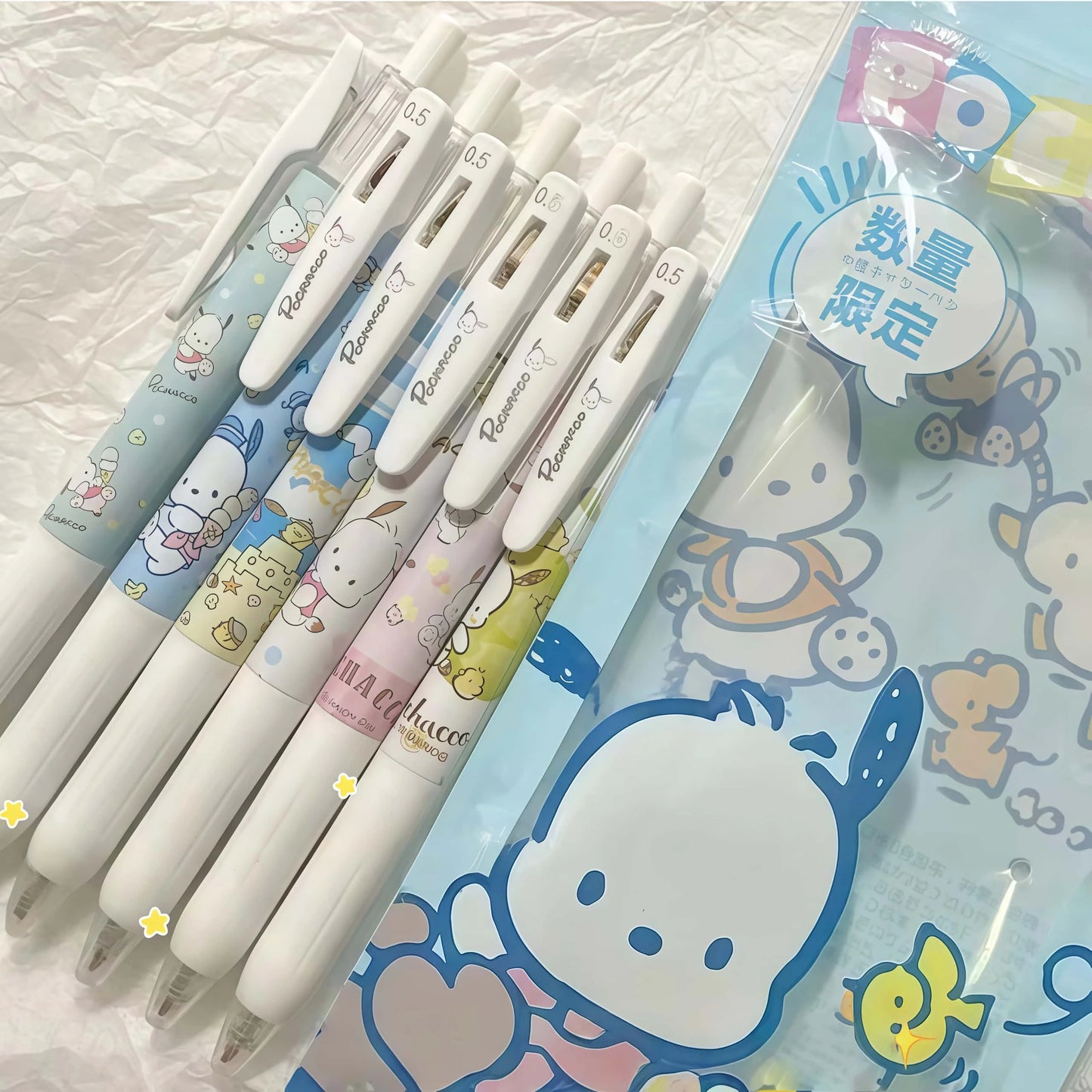 6Pcs/Pack Kawaii Sanrio Pochacco Gel Pens, Cute Cartoon Retractable Pens for Writing, Journal & Office Supplies