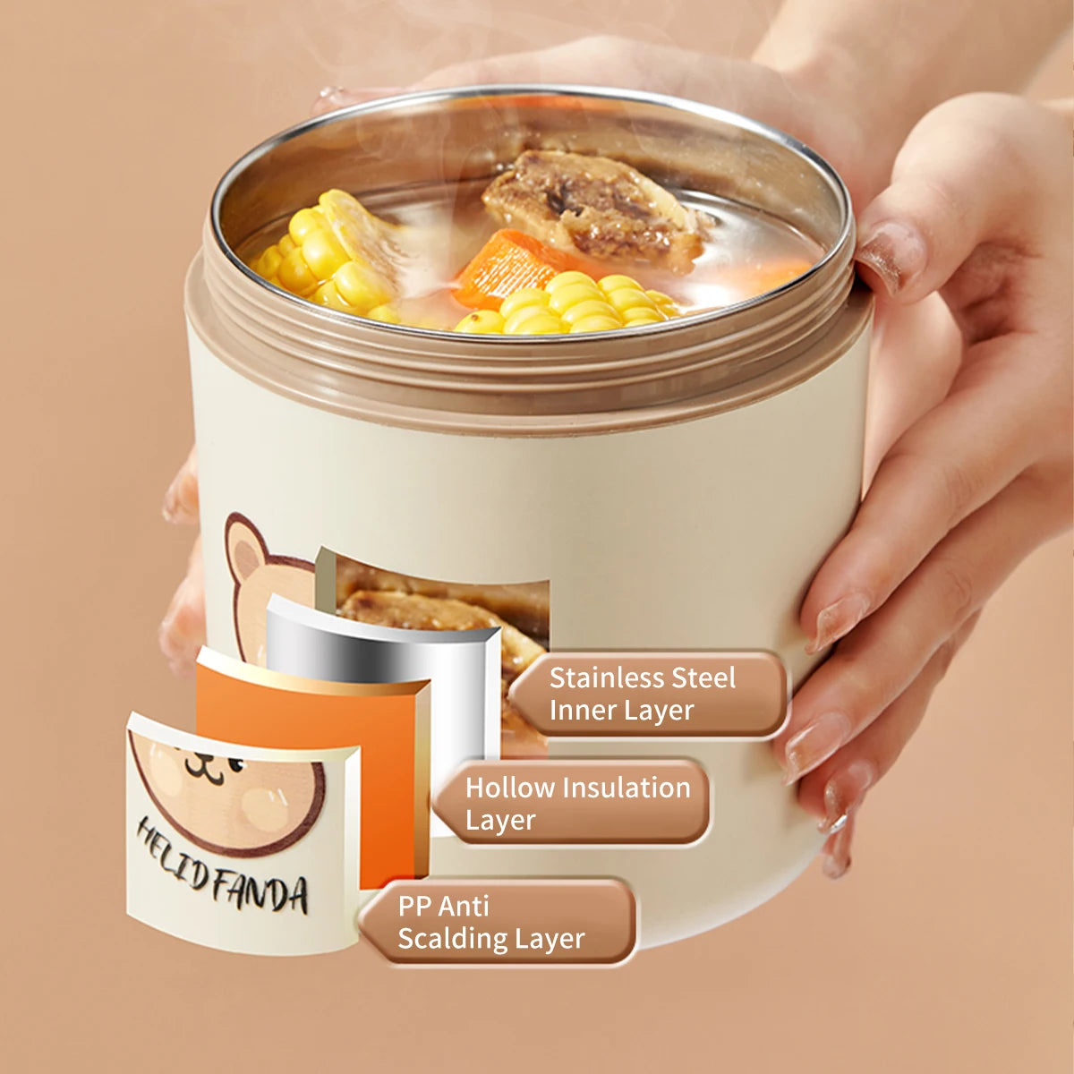 WORTHBUY Portable Insulated Lunch Box 304 Stainless Steel Fruit Salad Food Container Leak-proof Bento Box Microwave Heatable