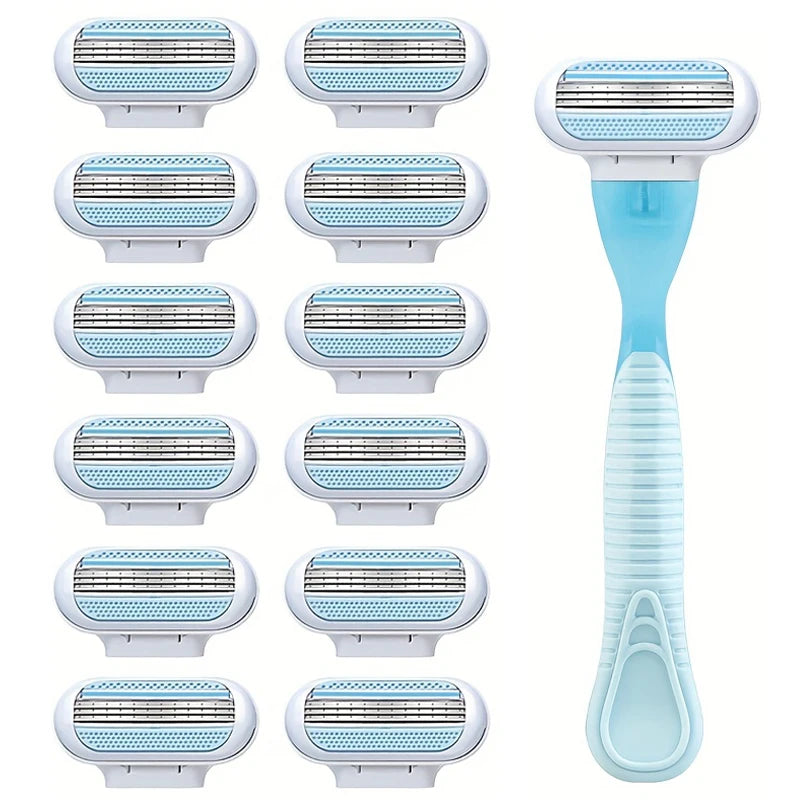 1 Handle + 4/8 Blade Women Safety Razor Blades Face/ Leg/ Armpit/ Bikini Beauty Hair Removal Shaving Compatible Venus Shaver