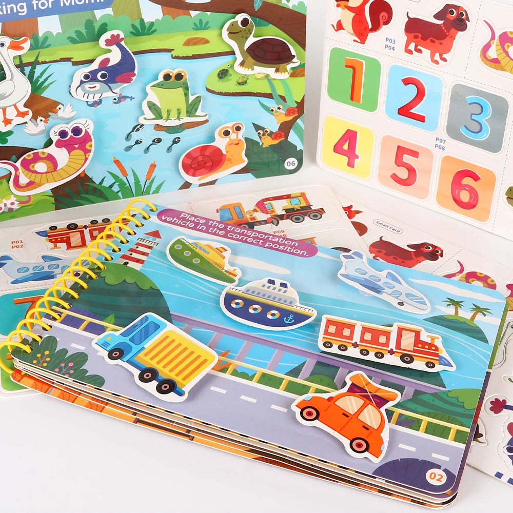 Children Quiet Busy Book 4 Themes Cartoon Travel Sticker Books Kids DIY Sticker Educational Game Montessori Paste Book Toy Gifts