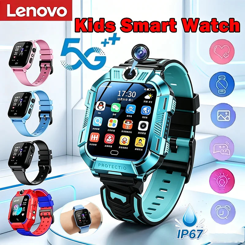 Lenovo 5G Kids Smart Watch 8K HD Camera SOS GPS Location Sim Card Call Waterproof Child SmartWatch for Boys Girls iOS Android