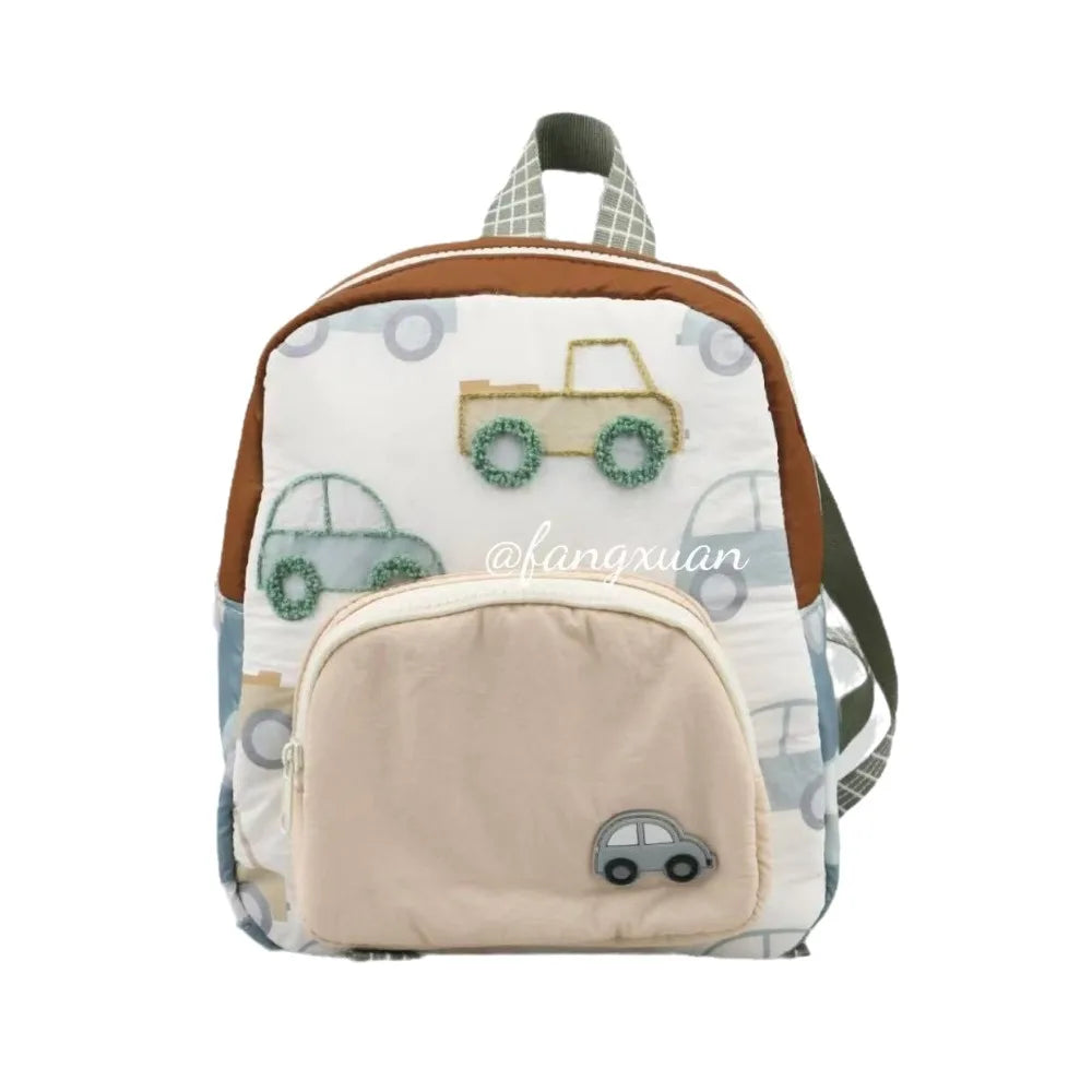 New Car Embroidery Children S Backpack Lightweight Durable Cotton Material Cute Boys and Girls Kindergarten Preschool Schoolbag