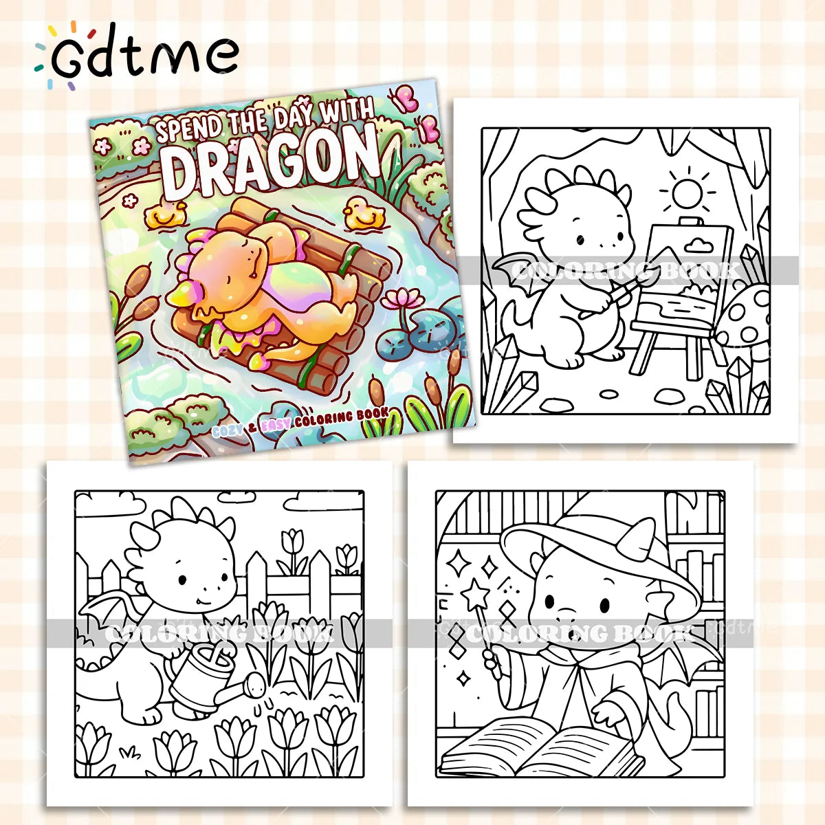 SPEND THE DAY WITH DRAGON Coloring Book for Adult Relieve Stress Kill Time DIY Painting Drawing Book Kids Educational Toys