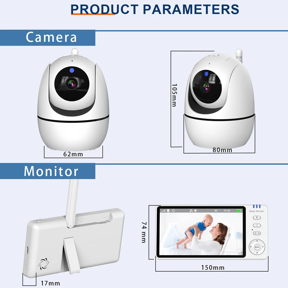 Video Baby Monitor with Cam and Audio,5" Display Baby Monitor No WiFi,Remote Pan-Tilt-Zoom Baby Camera, Night Vision,2-Way Talk