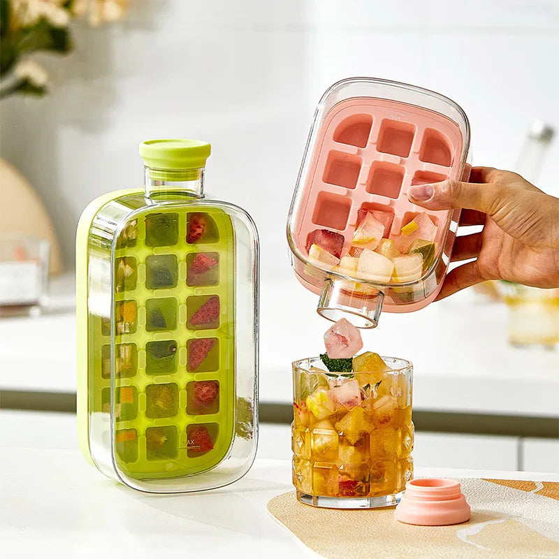 Ice Cube Tray Press Ice Maker with Lid Food Grade Cooling Ice Mold 2 in 1 Ice Straw Water Bottle for Summer Cooling Drinks