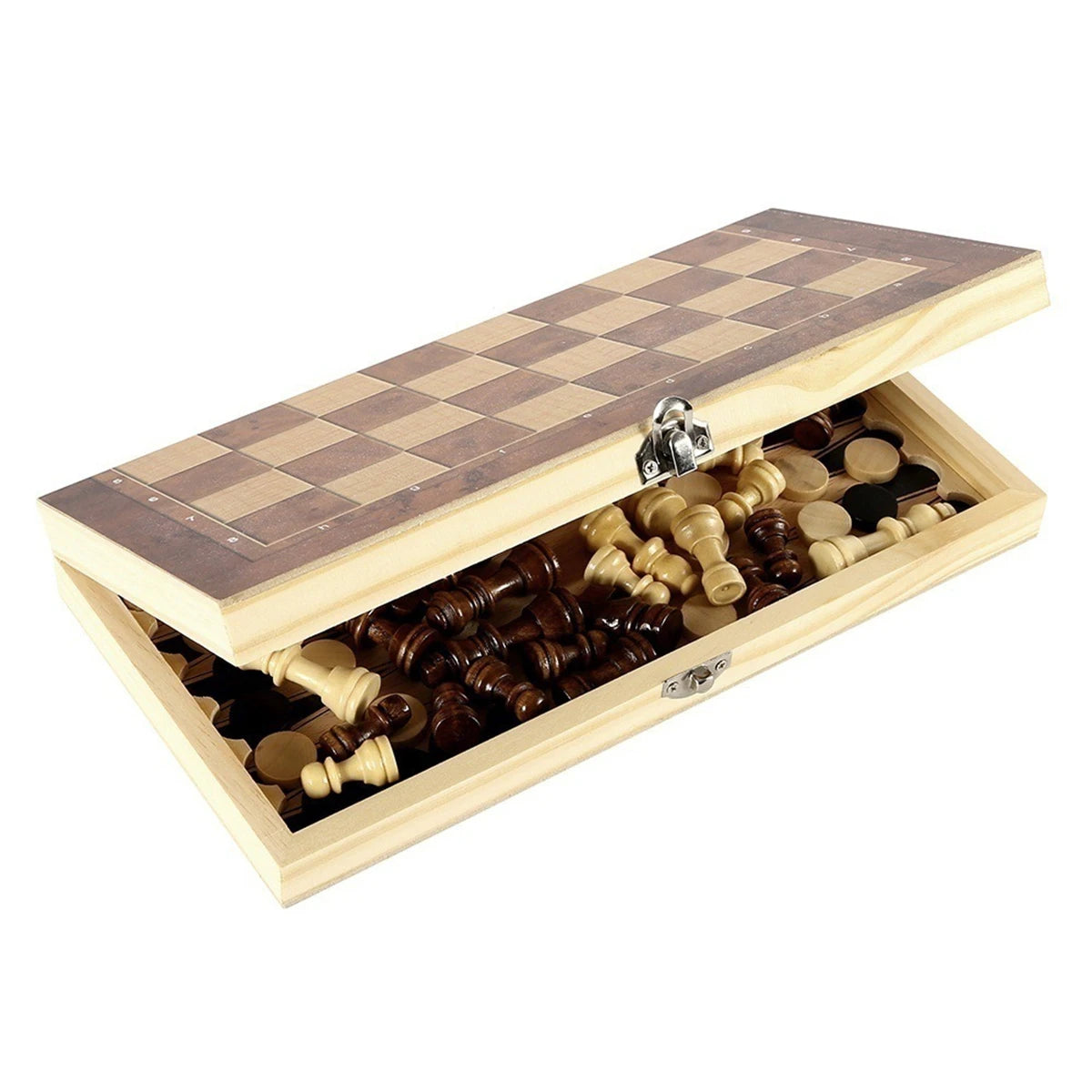 New 3 in 1 Wooden Checkers Backgammon Chess Set, Board Party Travel Games With Portable Folding Chessboard