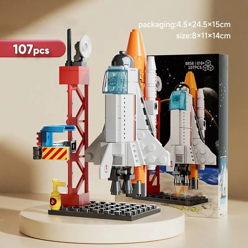 107 Piece DIY Building Blocks Space Rocket Craft Launch Center Base Puzzle Model Assembling Bricks Small Set Education Boys Toy