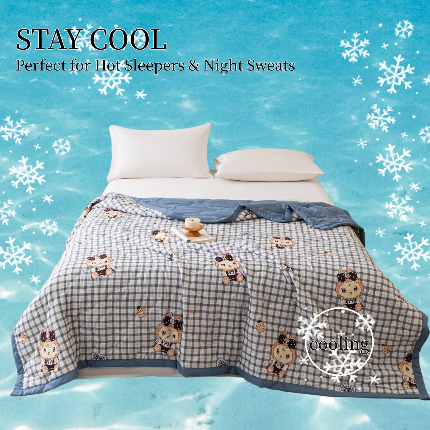 Elegant Printed Cooling Summer Quilt, Soft Washed Fabric Lightweight Quilted Comforter, Breathable Machine Washable Bed Blanket,