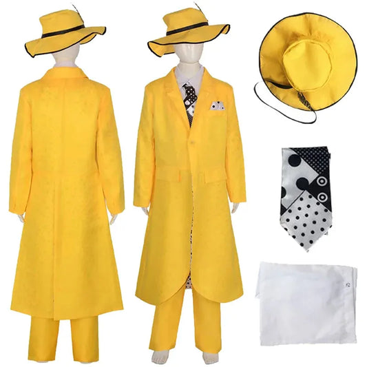 DY20Children Jim Carrey Cosplay Kids Costume Movie The Mask Roleplay Outfits Hat Neck Tie Set Clothing Child Halloween Party Sui