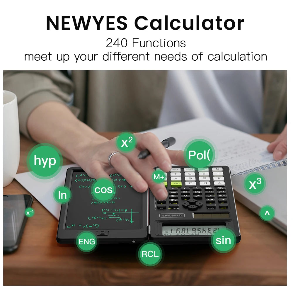 2-In-1 Foldable Scientific Calculator & 6 inch Writing Tablet 82MS 240 Function LCD Display For College Office Student Teacher