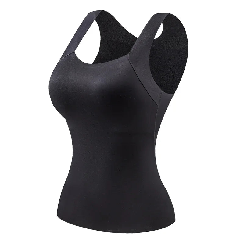 For 40-90kg Autumn Seamless Plus Size Thermal Vest With Build-in Bra For Women Fixed Cup Beauty Skin Tank Tops Square Collar